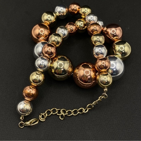 Chunky Mixed Metals Shiny Beads Necklace - Picture 5 of 8